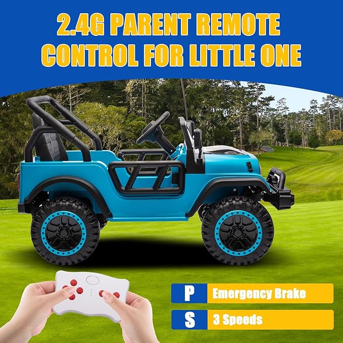 12V Ride On Car Truck for Kids with Remote Control,1 Seater 4WD Battery Powered Ride On UTV Toys for Toddlers Boys Girls, Off Road Electric Vehicle to Drive w/Bluetooth, LED Lights, EVA Wheels, Blue