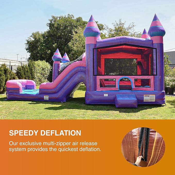 JumpOrange Purplish Commercial Grade Bounce House Water Slide Combo with Pool for Kids and Adults (with Blower), Basketball Hoop, Wet Dry Use, Outdoor Indoor, Birthday Party, Rental Quality