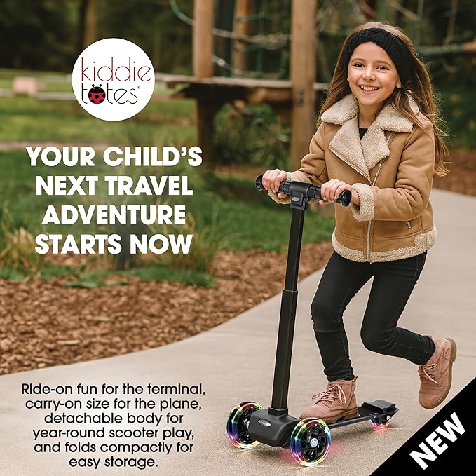 KIDDIETOTES Detachable 4-in-1 Scooter Luggage for Kids – Ride-On Suitcase with Removable Luggage Body, Adjustable Handlebar, Durable Deck & Brake, Carry-On Size – Travel & Play