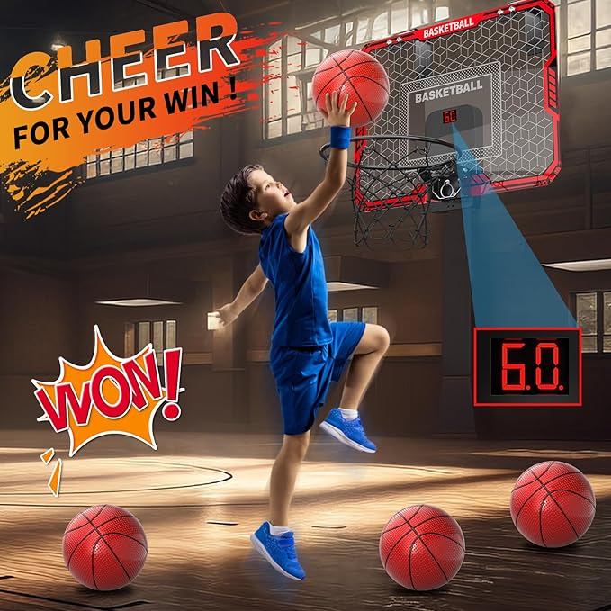 Basketball Hoop Indoor for Kids, Indoor Basketball Hoop with 4 Balls & 3 Modes Scoreboard for Kids Teens 3-5 6-8 8-12, Basketball Toys Teen Boy Gifts for 3 4 5 6 7 8 9 10 11 12 Year Old Boys
