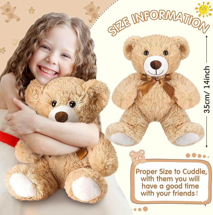 Zhanmai 18 Pcs 14 Inch Bears Stuffed Animal Bulk Gift Plush Bear Toys for Birthday Wedding Baby Shower Party Favor(Light Brown)