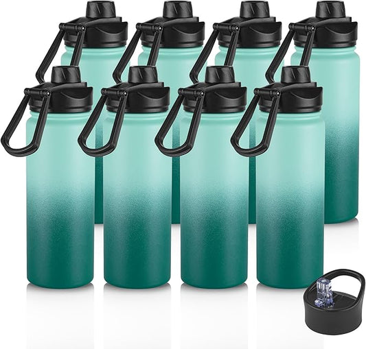 16 oz Insulated Water Bottle with Straw Lids, Stainless Steel Kids Water Bottles for School, Double Wall Vacuum Metal Water Bottle with Straw & Wide Mouth Lid, Gradient Green 8 Pack