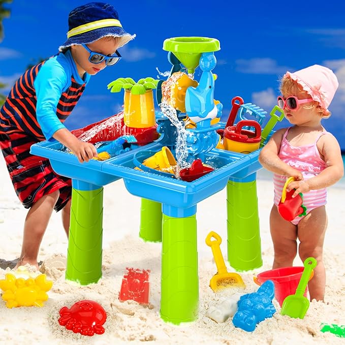 4-in-1 Water Sand Table Outside Toys for Kids 4-8, Sensory Table Summer Beach Outdoor Toddlers Toys Play Table, Birthday Gifts for Kids Children Boys Girls Ages 3 4 5 6 7 Years Old