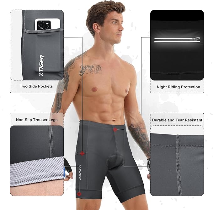 X-TIGER Men's Cycling Shorts with Back Pocket,5D Gel Padded Bike Shorts for Men,Mountain Road Biking Riding Half Pants Tights