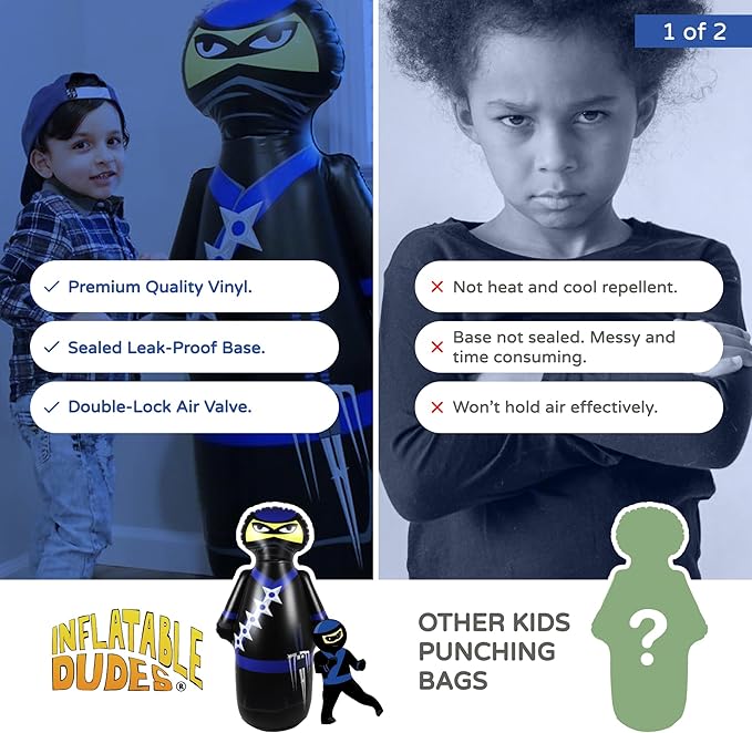 INFLATABLE DUDES Ninja Toy 47 Inches -Kids Punching Bag | Already Filled with Sand| Bop Bag | Inflatable Bopper | Boxing | Ninja Birthday Party | Party Decorations | Punching Bag for Kids- (Nobi)