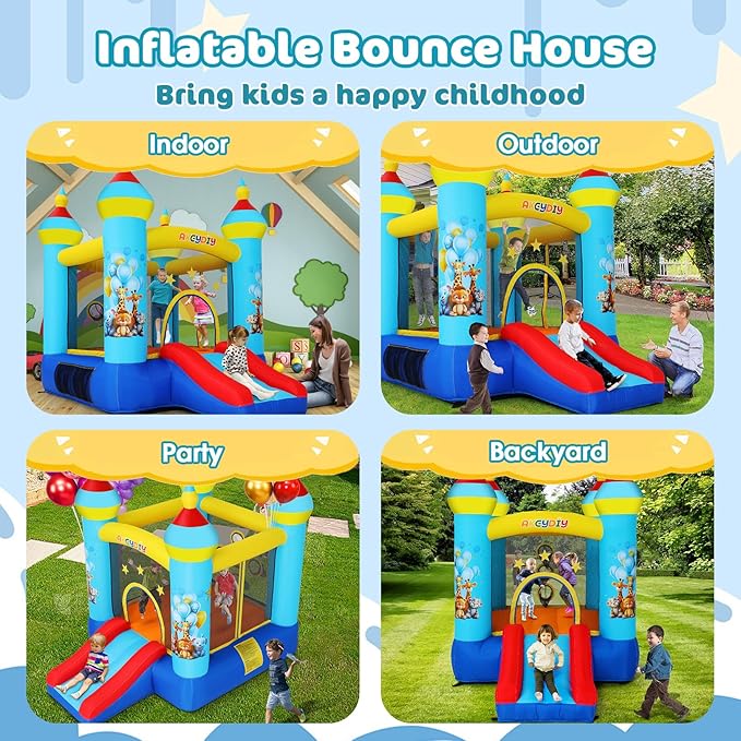 AKEYDIY Bounce House for Kids Toddlers Girls/Boys Gifts, Inflatables Funny Animals Bounce House for Kids 3-6 Bouncy Castle with Blower, Jump House with Slide, Pitching Game Indoor, Backyard
