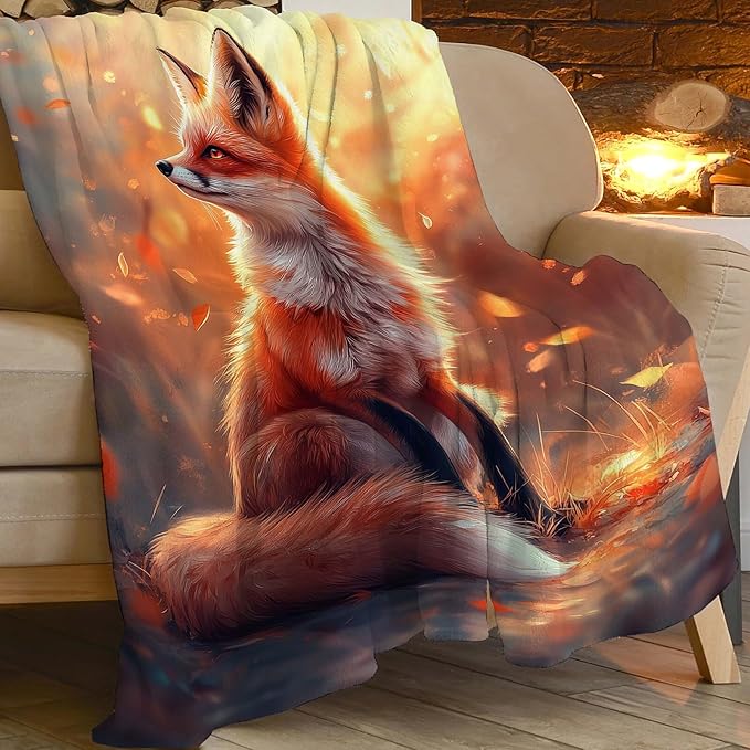 Fox Blanket Orange Fox Throw Blanket Fox Gifts for Girls Women Kids Boys Adults Men Super Soft Cozy Plush Fluffy Fuzzy Fleece Blanket Home Decor 40''X50''