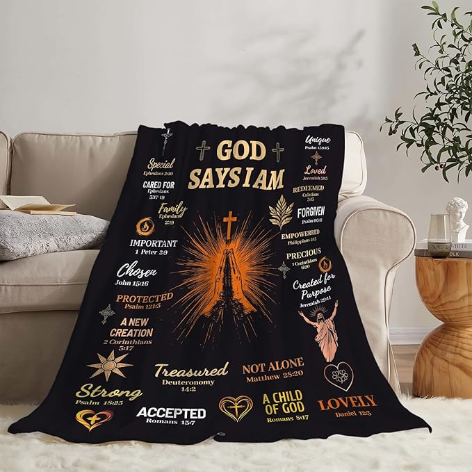 Bible Verse Blanket Spiritual Prayer Christian Faith Throw Inspirational God Says I Am Scripture Religious Gifts for Women Men Adults Girls Soft Cozy Plush Fuzzy Fleece Blanket Decor 40''X50''