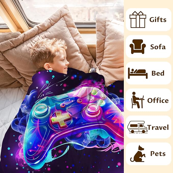 Boys Gaming Blanket Gift Game Throw Blankets for Kids Teens Men, 50x60 Inches Lightweight Comfy Throw for Sofa Couch Bed Home Decor