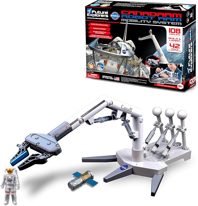 MUKIKIM NASA Future Explorers - Canadarm Robot Arm Mobility System. Build & Learn STEM Education & Interactive Space Exploration for Kids. with Hydraulic Power & 4 Axis of Movement!