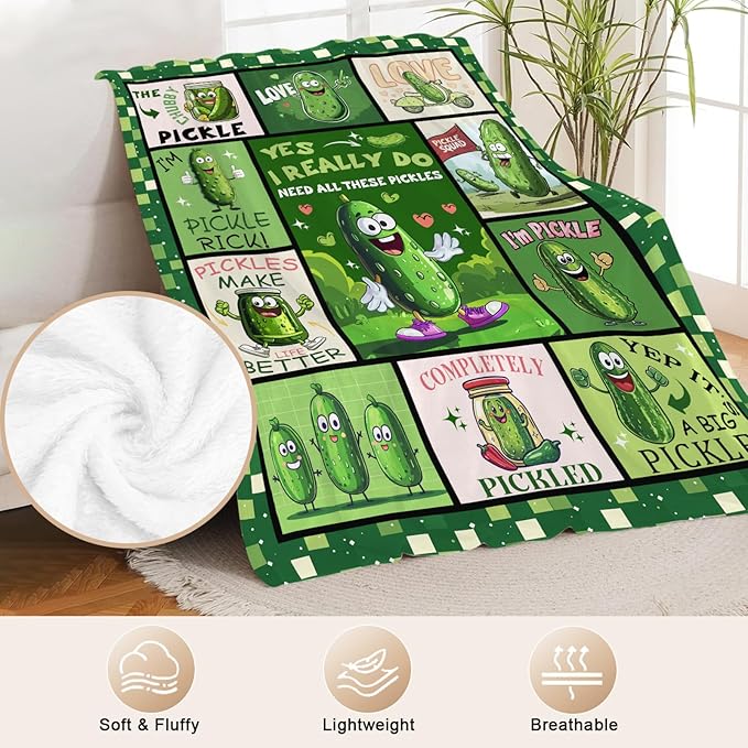 Pickle Throw Blanket Soft Pickle Lovers Flannel Blanket for Girls Boys Lightweight Cozy Print Blankets Gift for Women Men Couch Sofa Bed 80" x 60"