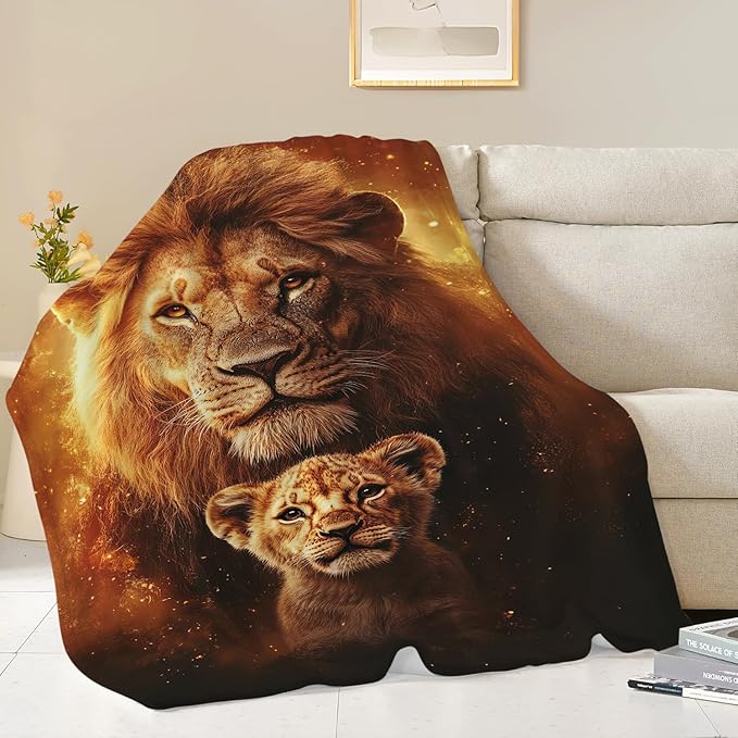 Lion Blanket Lion Cub Throw Blanket Gifts for Men Women Boys Girls Kids Adults Super Soft Cozy Plush Fluffy Fuzzy Fleece Blanket Home Decor 50''X60''