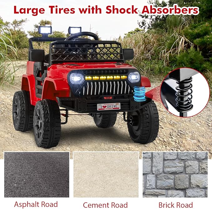 Costzon Kids Ride On Truck, 12V Battery Powered Electric Vehicles w/Remote Control, Spring Suspensions, 3 Speeds, Music, Lights, Wireless Connection, Ride on Car for Boys & Girls 3+ (Red)