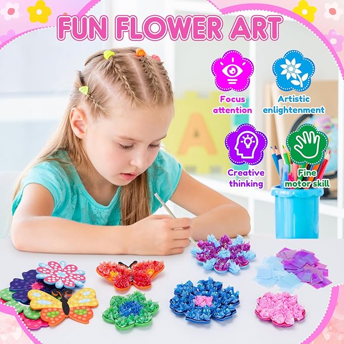Poke in Fun Art Flower Craft Kits for Kids, Gifts for 6 7 8 9 10 Year Old Girls Art Supplies Activity,Creative Educational Toys for Girls & Boys Age 5-12,Birthday Gifts,Party Favours & Home Décor