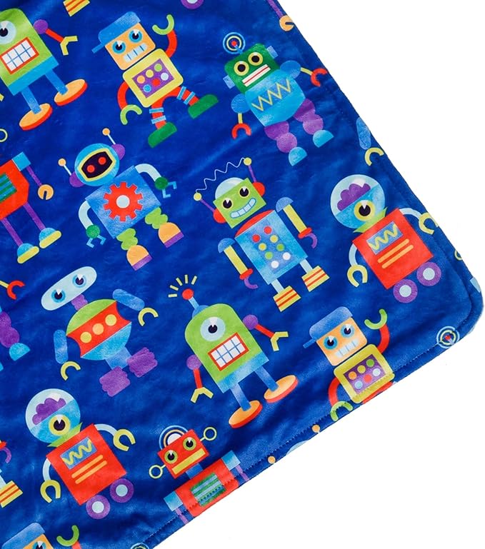 Wildkin Plush Baby Blanket – Soft & Cozy Comfort, Ideal for Toddlers, Travel & Daycare - Robots