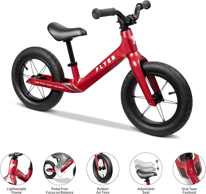 Radio Flyer Balance Bike, Baby Toy, Toddler Bike, Bicycle Toddler Toys, Baby Gifts, Flyer Ultra Lite Balance Bicycle, for Ages 1.5-5 Years, Red
