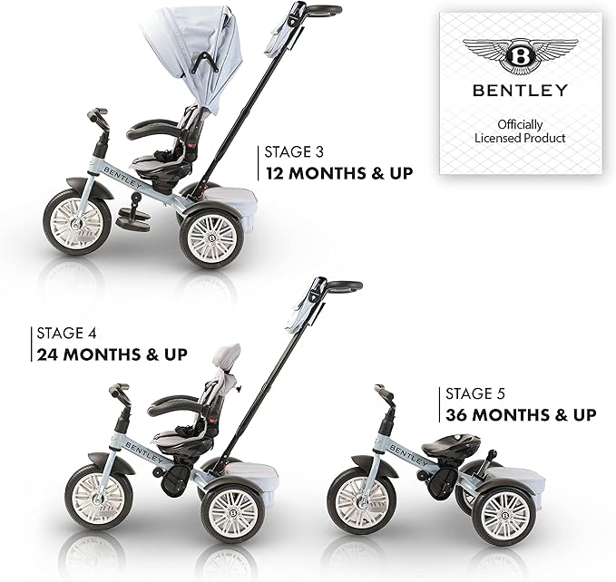 Bentley Kids Trike - All Terrain Toddler Bike 6-in-1, Officially Designed by Bentley Motors UK; Baby to Big Kid Tricycle is a Compelling Statement of Performance & Luxury, Jetstream Blue (6m-5y+)