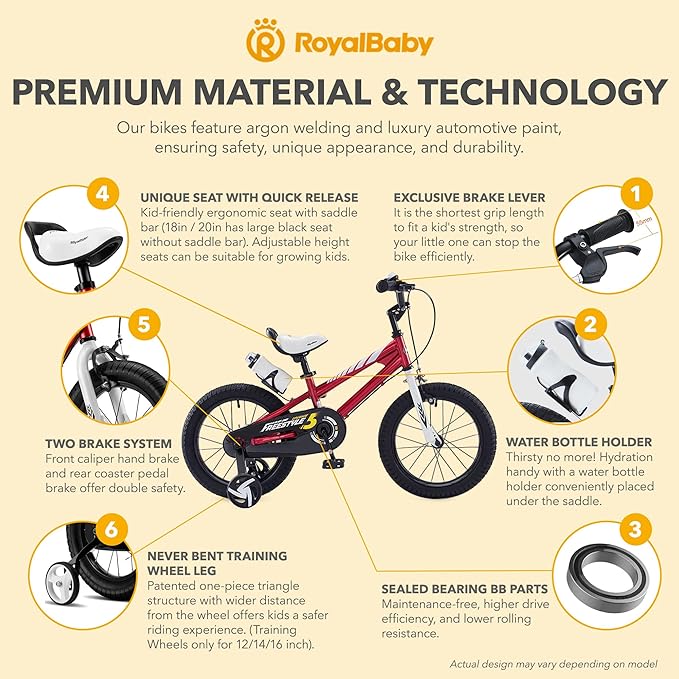 RoyalBaby Kids Bike EZ Balance to Pedal Dual Handbrake Toddlers Boys Girls Bicycle 12-20 Inch for Age 3-10 Years