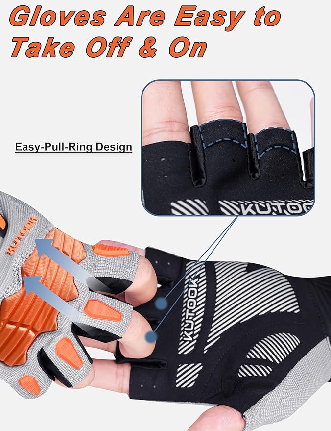 KUTOOK Mountain Bike Gloves for Mmen Fingerless with Wrist Guard Anti-Slip for Dirtbike Riding Fitness Training Outdoor Sports