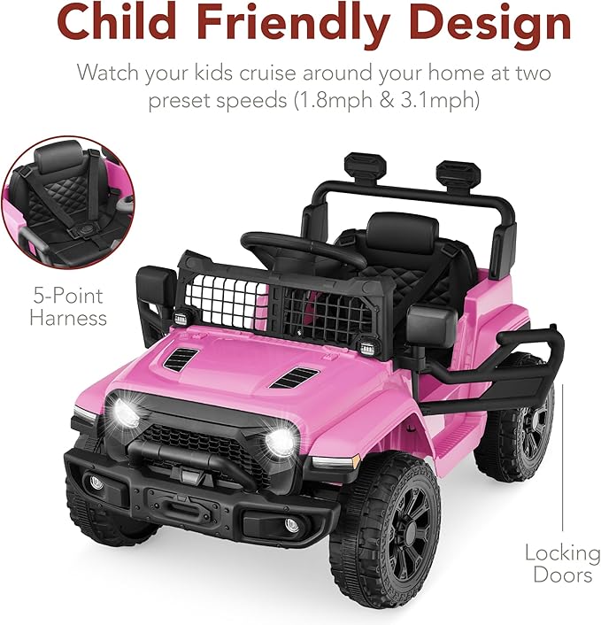 Best Choice Products 6V Kids Ride On Toy, Mini Truck, Electric Play Car w/Parent Remote Control, 4-Wheel Suspension, LED Lights, 2 Speeds, Functional Horn, 3.1MPH Max Speed - Pink