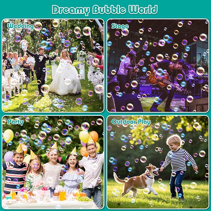 Panamalar Bubble Machine Adjustable Angle, 10 Big Holes Automatic Bubble Blower Machine for Kids 20000+ Big Bubbles with Solution, Portable Bubble Maker Outdoor Toys for Garden Party Wedding-Black