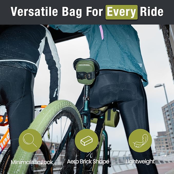 Lumiere & Co. Falcon Magnetic Saddle Bag– 0.69L | 6”x 3.5”x2 | Sleek Minimalist Design, Fast Magnetic Buckle Attachment | Cycling Bike Bag (Green, Large)