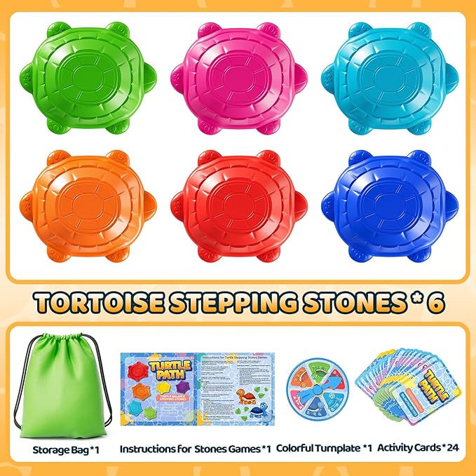 6 PCS Turtles Stepping Stones for Kids Aged 3 4 5 6 7 8, Sensory Non-Slip Stackable Toys for Toddlers 3-5, Outdoor Indoor Balancing Coordination, Obstacle Boys Toys, Birthday Gifts for 3-8