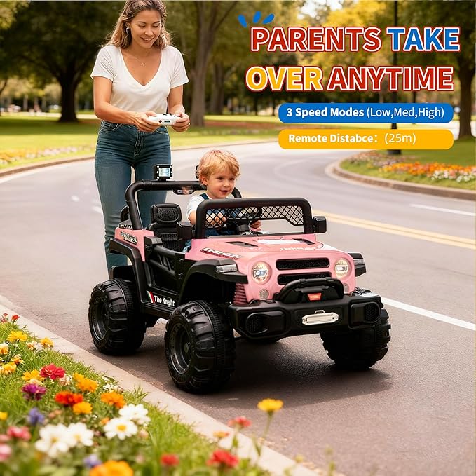 12V Kids Electric Ride on Truck，Parent Remote Control Car for Kids| Features 3 Speeds to 6MPH, 2 * 550w Moto, Spring Suspension, LED Lights, Music | for Children Aged 2-8 Years, Pink