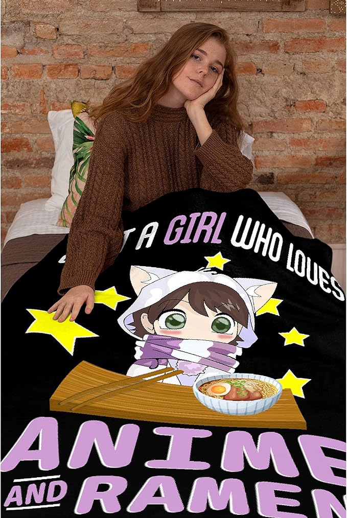 Microfiber Flannel Throw Blanket Just A Girl Who Loves Anime and Ramen Super Soft Cozy Lightweight Summer Quilt Perfect for Bed Sofa-80"x60" Large for Adult