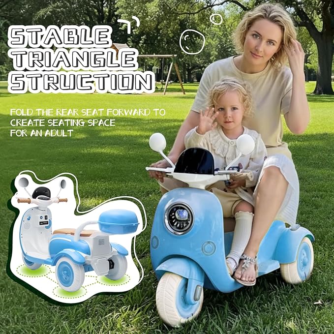 HEIMILI Kids Electric Motorcycle,Electric Scooter for 3 Year Old, Girls Toy, 3-Wheel 12V Ride On Scooter for Kids with Storage Compartments, Motorcycle for Girls (Blue)