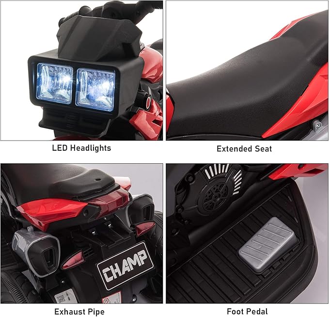 Aosom 6V Kids Motorcycle Toddler Ride-on Toy, High-Traction Battery-Operated Mini Electric Motorbike with Forward/Reverse Switch, Music, Headlights, Horn, Red