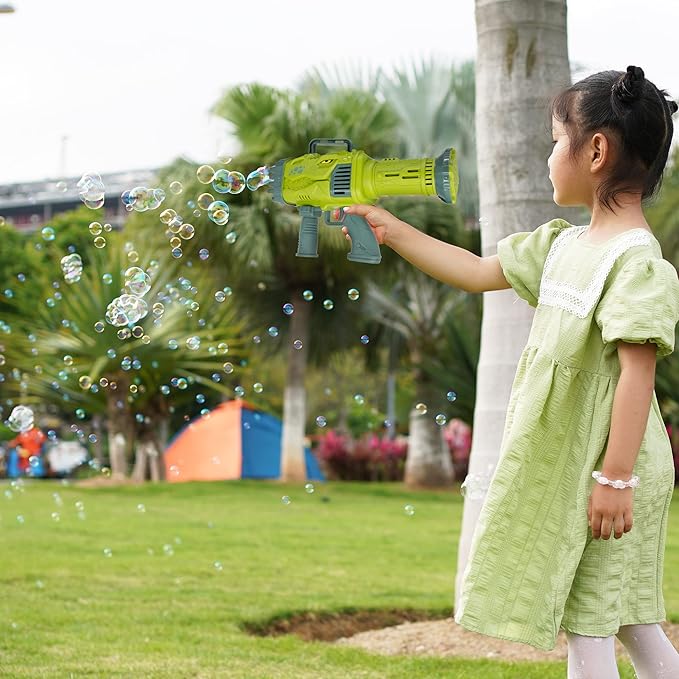 Windy City Novelties 32 Hole T-Rex Dinosaur Gatling Bubble Gun Toy | 1000s of Bubbles | Bazooka Rocket Bubble Machine Gun Toy | for Kids Boys & Girls | Birthday Gift Christmas Stocking Stuffers