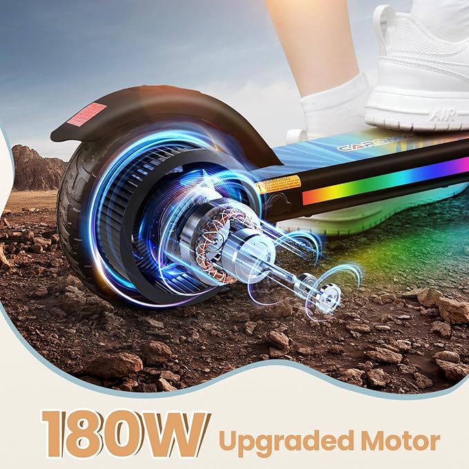 Caroma Electric Scooter for Kids Ages 6-14, 150W/180W Motor,10 MPH Max Speed & 7 Miles,Adjustable Height & Speed,Colorful Lights,LED Display,Foldable Kids Electric Scooter 132 Lbs Max Load