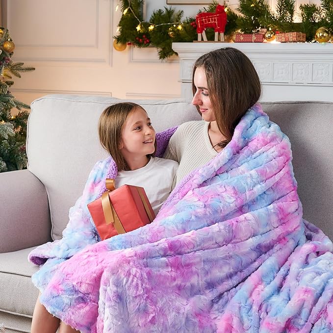 NEWCOSPLAY Super Soft Faux Fur Throw Blanket for Couch Multi Purple Sherpa Fuzzy Plush Warm Blanket for Sofa Bed (Multi Purple, Throw(40"x50"))