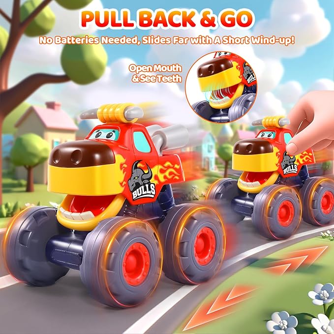 OCATO Car Toys for 1 Year Old Boy Gifts, Pull Back Monster Truck Toy Cars for Toddlers 1-3, 1 2 3 One Year Old Boy Birthday Gift 1st Vehicles Kids Stocking Stuffers Toddler Baby Boys Toys 12-18 Months