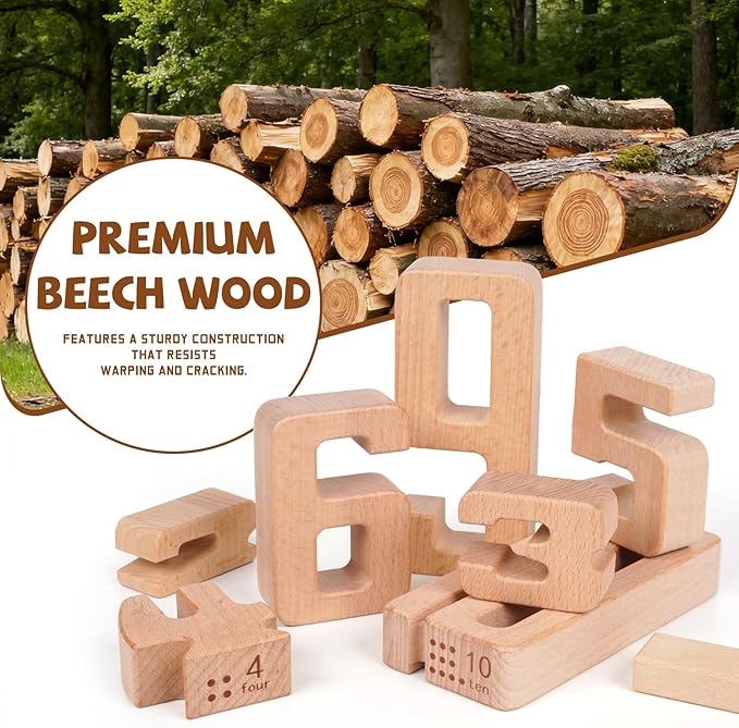 Large Wooden Number Building Blocks, Number and Counting Blocks,Balance and Stacking Blocks,32 Pcs Math Blocks,Educational Toys for Toddlers,Preschool Math Toys,Number Recognition Toys