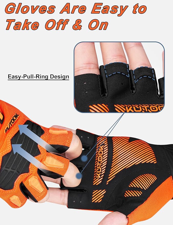 KUTOOK Mountain Bike Gloves for Mmen Fingerless with Wrist Guard Anti-Slip for Dirtbike Riding Fitness Training Outdoor Sports