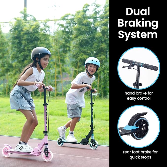 Aero Scooter for Kids 5-12 | Dynamic Lights, Hand Brake & Shock Absorption | Boys Girls 2 Wheels Kick Scooter | Foldable & Height Adjustable