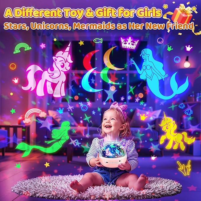 PIKOY Girl Toys, 【3 Slides+96 Projections】 Star Projector & Unicorn Toys & Princess Toy, 2-8 Year Old Girl Birthday Gift, Juguetes para Niñas, Toys for Girls 8-10, Princess Room Decor & Mermaid Toy