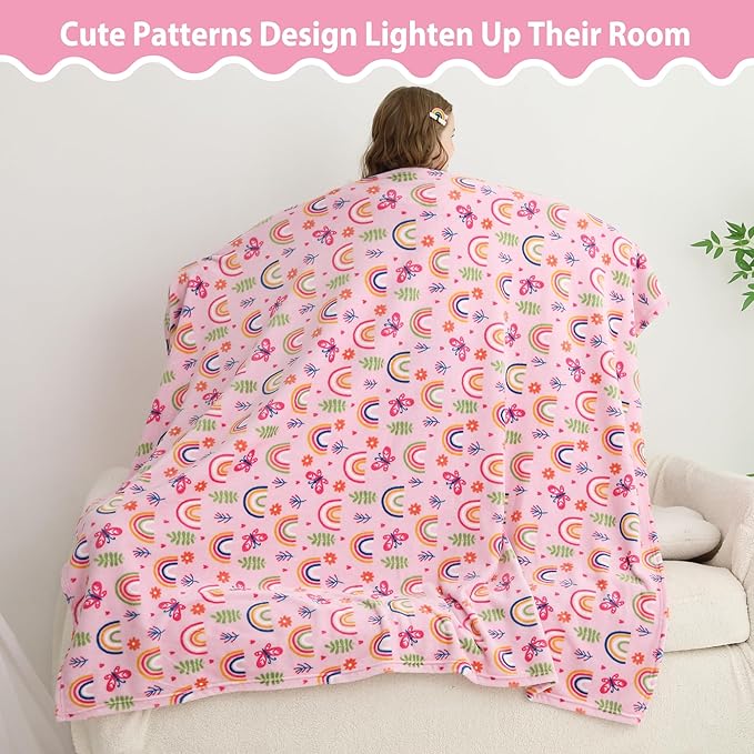 Softan Kids Throw Blanket for Girls & Boys, Warm Soft Toddler Fleece Blankets for Sofa Couch Bed， Cozy Fuzzy Plush Flannel Kids Throw Blanket for Daycare & School - Colorful Rainbow 50x60 inches