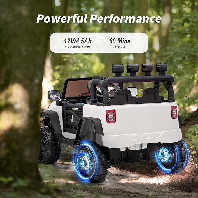 Kids Ride on Car Toy, 12V Electric Car for Kids with Remote Control, LED Light - White