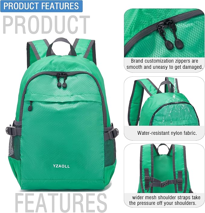 YZAOLL Small Lightweight Packable Hiking Backpack, 20L Hiking Backpack Day Pack for Women Men Travel Camping Vacation,Qing