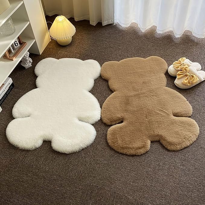 2ft Small Bear Shag Rug, Soft Fluffy Faux Sheepskin Fur Rug Fuzzy Shaggy Area Rug Cute Plush Carpet for Nursery Kids Girls Bedroom Room Aesthetic Living Room Floor Home Decor, Brown