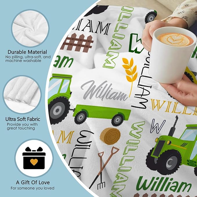 Custom Tractors Blanket with Name Personalized Tractors Blankets for Girls Boys Women Men Customized Blanket Gifts for Birthday 30"x40"for Toddler/Pets
