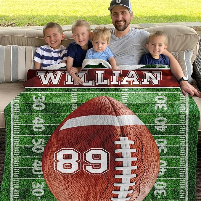 Personalized Football Blankets with Name Numbers, Custom Football Team Game Throw Flannel Blankets Stuff Gifts for Boys Sports Lover Fans Kids Adult