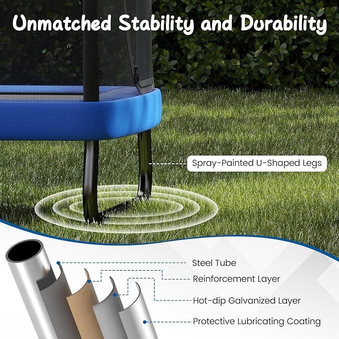 Goplus 6 x 4 FT Rectangle Kids Trampoline, Indoor Outdoor Recreational Trampoline with Swing, Gymnastics Bar & Safety Enclosure Net, ASTM Compliant Gift for Children Boys Girls