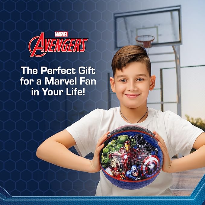 Marvel Avengers Basketball Size 6, Captain America, Iron Man, Captain Marvel, Black Panther, and Hulk Indoor and Outdoor Game Youth Sports Ball for Boys and Girls, Black