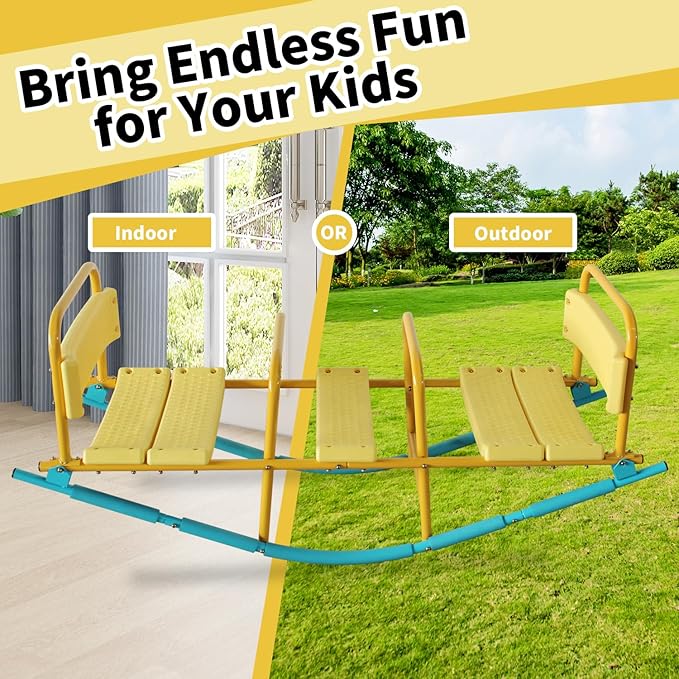 2 in 1 Teeter Totter Seesaw for Kids, 1-3 Person Metal Rocking Seesaw for Boys Girls Indoor Outdoor Rocker Toy Playground Equipment for Backyard