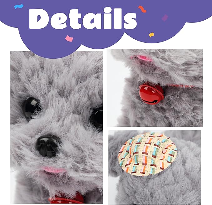Cuteoy Walking Grey Dog Stuffed Animal Talking Wagging Nodding Educational Plush Puppy Toy Electric Interactive Animated Plushies for Girls Boys Birthday