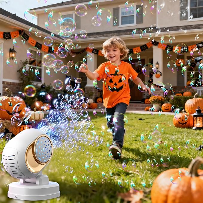 Bubble Machine, Automatic Bubble Machine for Kids Parties Toddlers, Bubble Blower Machine Bubble Maker Battery Operated, Great for Wedding Birthday - Halloween Outdoor Bubble Toy, White